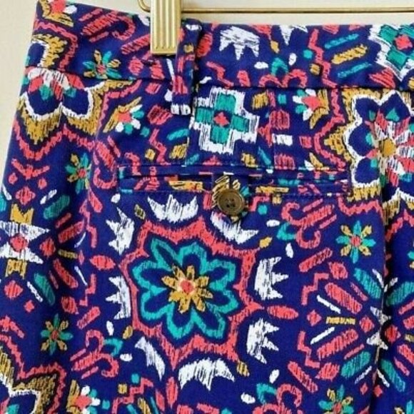 Lands End Chino Pants Women Size 10 Straight Leg 11" Rise Bright Colorful Aztec - Picture 7 of 12